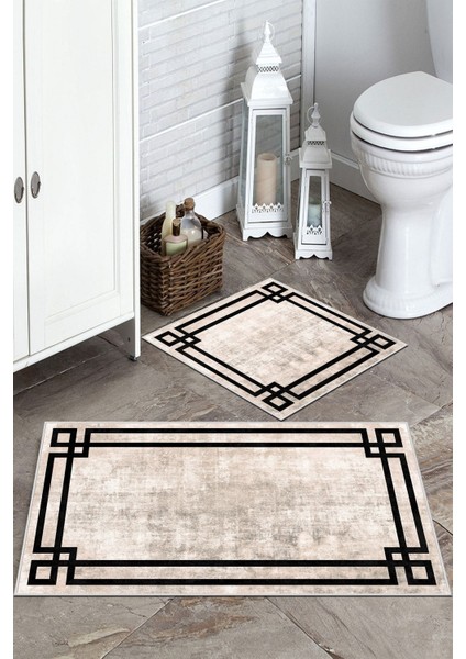 Kaymaz Taban Banyo Halısı Takımı 2'li 60x100 ve 50x60, polyester, yıkanabilir, şık tasarım
