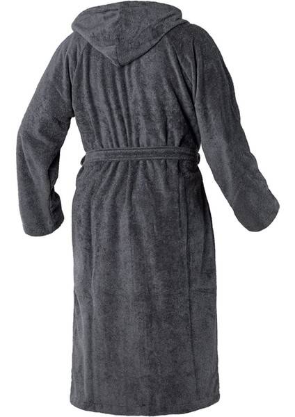 Gri Kapşonlu Bornoz, yumuşak pamuk dokusuyla rahat ve şık tasarım fiyatları
