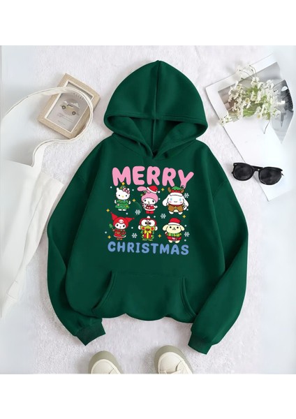 Sanrio Merry Christmas Baskılı Kapşonlu Sweatshirt