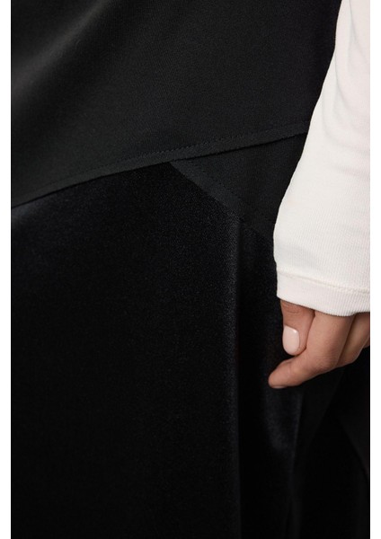 Kadın Moda Stil Midi Astarsız Örme Tesettür Saten Detaylı Örme Etek