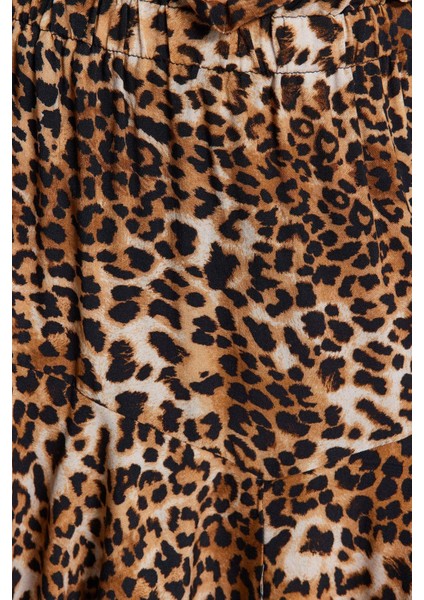 Kadın Moda Stil Mini Astarsız Dokuma Hayvan Desenli Mini Dokuma Fırfırlı Etek