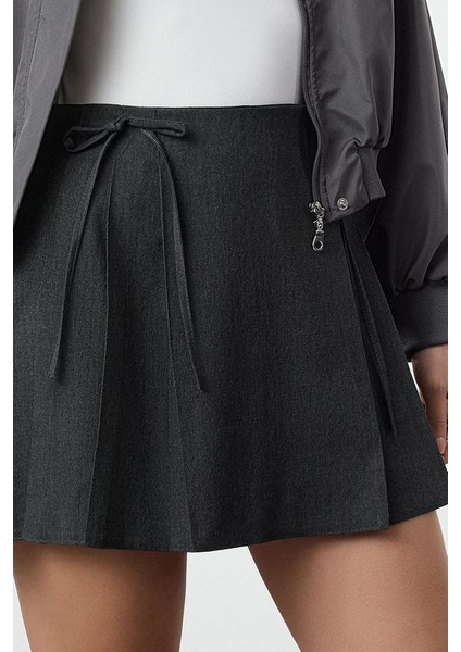 Kadın Moda Stil Mini Astarsız Dokuma Plise ve Kurdele Detaylı Mini Boy Dokuma Etek fiyatları