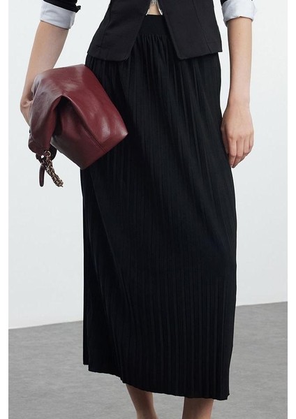 Kadın Moda Stil Maxi Astarsız Örme Yüksek Bel Pilise Esnek Maxi Örme Etek