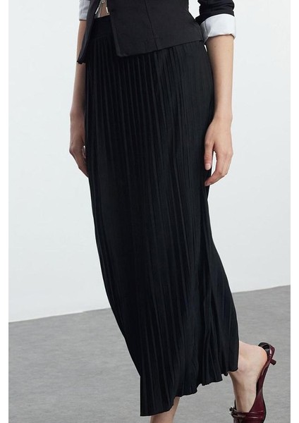 Kadın Moda Stil Maxi Astarsız Örme Yüksek Bel Pilise Esnek Maxi Örme Etek