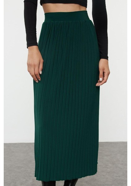 Kadın Moda Stil Maxi Astarsız Örme Yüksek Bel Pilise Esnek Maxi Örme Etek