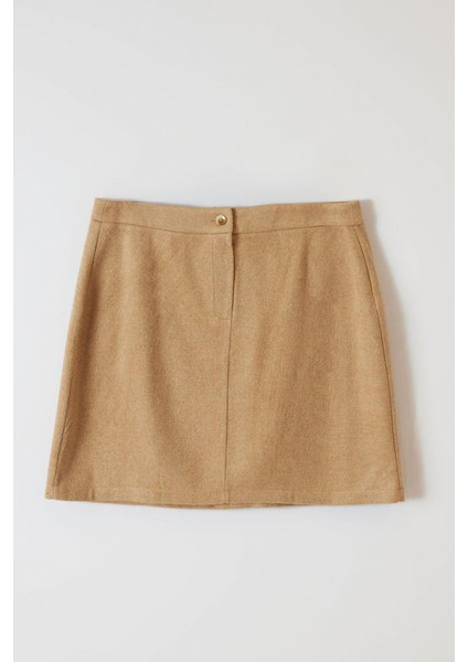 Kadın Moda Stil Mini Astarsız Dokuma Büyük Beden Düğmeli Fermuarlı Mini Dokuma Kaşe Kalın Etek