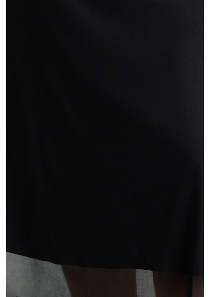 Kadın Moda Stil Midi Astarsız Örme Büyük Beden Tül Örme Etek