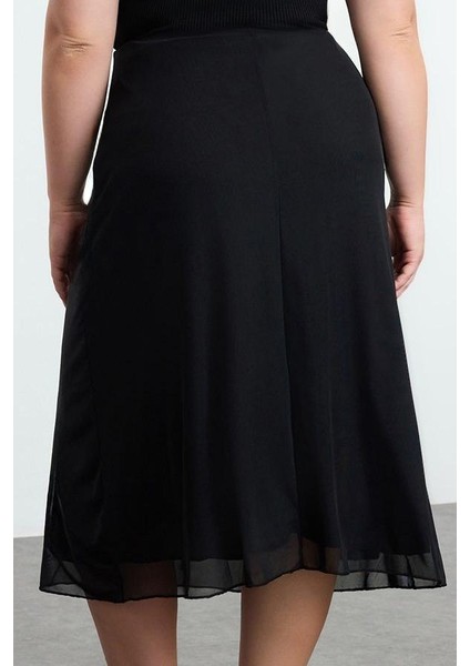 Kadın Moda Stil Midi Astarsız Örme Büyük Beden Tül Örme Etek