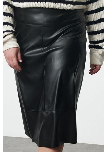 Kadın Moda Stil Midi Astarsız Dokuma Büyük Beden Dokuma Etek