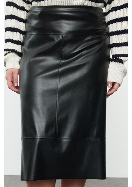 Kadın Moda Stil Midi Astarsız Dokuma Büyük Beden Dokuma Etek
