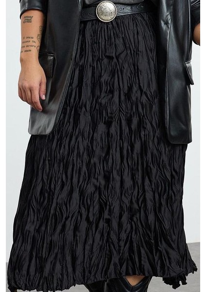 Kadın Moda Stil Midi Astarsız Dokuma Büyük Beden Dokuma Etek