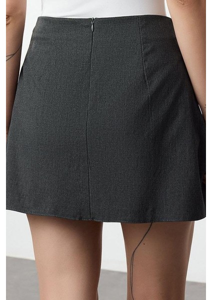 Kadın Moda Stil Mini Astarsız Dokuma Plise ve Kurdele Detaylı Mini Boy Dokuma Etek