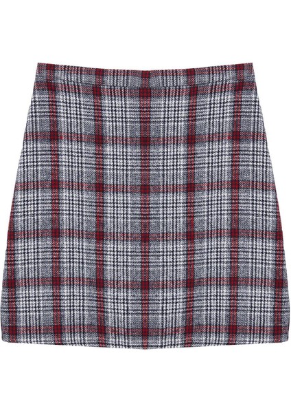 Kadın Moda Stil Mini Astarsız Dokuma Ekose Kaşe Kumaş Mini Dokuma Etek