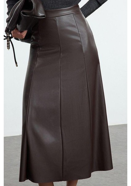 Kadın Moda Stil Maxi Astarsız Örme Suni Deri Yüksek Bel Maxi Etek fiyatları