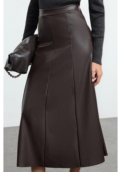 Kadın Moda Stil Maxi Astarsız Örme Suni Deri Yüksek Bel Maxi Etek modelleri