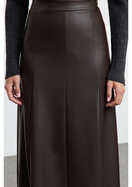 Kadın Moda Stil Maxi Astarsız Örme Suni Deri Yüksek Bel Maxi Etek fırsatları