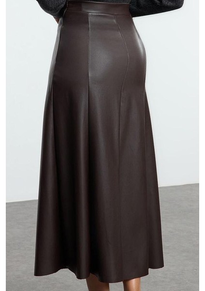 Kadın Moda Stil Maxi Astarsız Örme Suni Deri Yüksek Bel Maxi Etek indirimleri