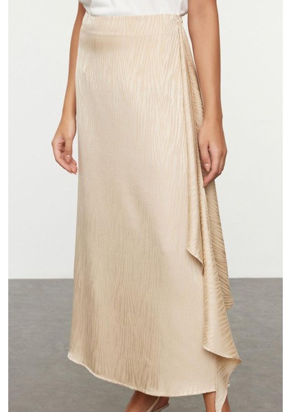Kadın Moda Stil Maxi Astarsız Dokuma Tesettür Kendinden Desenli Dokuma Saten Etek