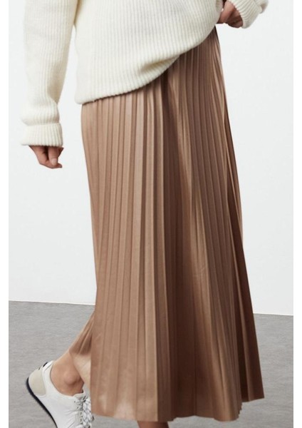 Kadın Moda Stil Maxi Astarsız Örme Tesettür Piliseli Uzun Esnek Örme Etek