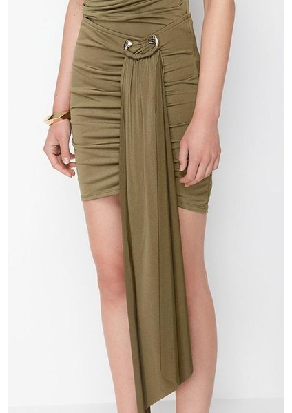 Kadın Moda Stil Mini Astarsız Örme x Zeynep Tosun Örme Aksesuar Detaylı Etek