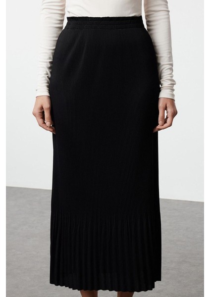 Kadın Moda Stil Maxi Astarsız Örme Tesettür Piliseli Uzun Esnek Örme Etek