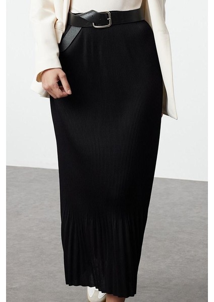 Kadın Moda Stil Maxi Astarsız Örme Tesettür Piliseli Uzun Esnek Örme Etek