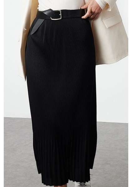 Kadın Moda Stil Maxi Astarsız Örme Tesettür Piliseli Uzun Esnek Örme Etek