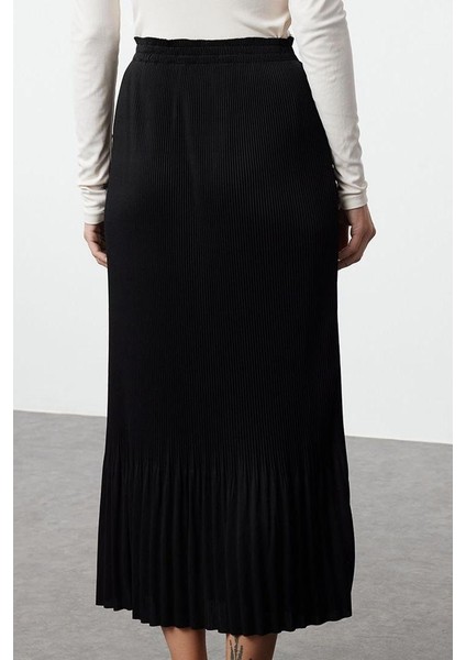 Kadın Moda Stil Maxi Astarsız Örme Tesettür Piliseli Uzun Esnek Örme Etek