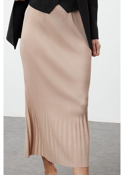 Kadın Moda Stil Maxi Astarsız Örme Tesettür Piliseli Uzun Esnek Örme Etek