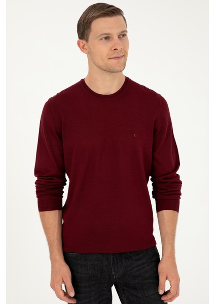 Erkek Slim Fit Basic Kazak - Bordo