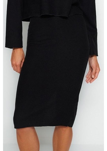 Kadın Moda Stil Midi Astarsız Örme Normal Bel Selanik Triko Görünümlü Midi Kalem Örme Etek
