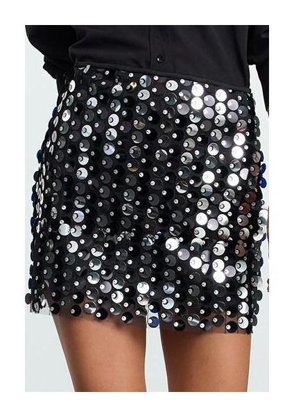 Kadın Moda Stil Mini Astarlı Örme Büyük Payetli Örme Mini Etek