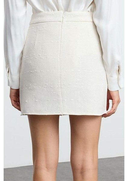 Kadın Moda Stil Mini Astarsız Dokuma Düğmeli Tüvit Kumaş Mini Dokuma Etek