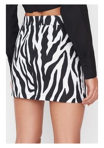Kadın Moda Stil Mini Astarsız Dokuma Hayvan Desenli Kemerli Mini Dokuma Etek