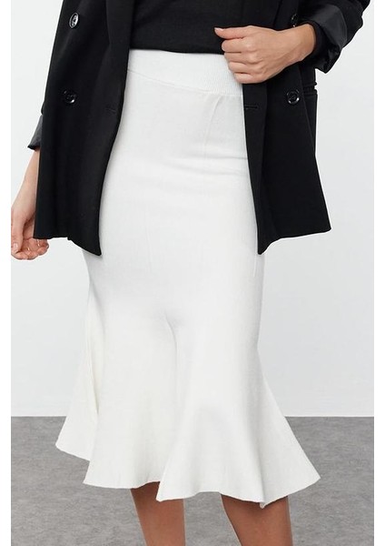 Kadın Moda Stil Midi Astarsız Triko Premium Iplik Özel Iplik Midi Boy Triko Etek