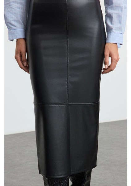Kadın Moda Stil Maxi Astarsız Örme Yüksek Bel Kalem Vücuda Oturan Yırtmaçlı Etek