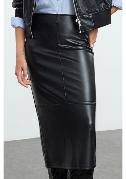 Kadın Moda Stil Maxi Astarsız Örme Yüksek Bel Kalem Vücuda Oturan Yırtmaçlı Etek