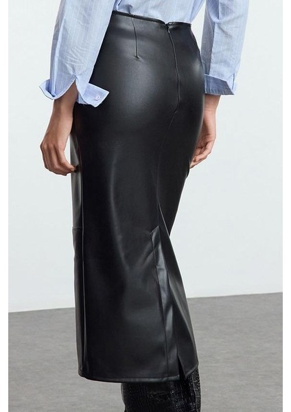 Kadın Moda Stil Maxi Astarsız Örme Yüksek Bel Kalem Vücuda Oturan Yırtmaçlı Etek