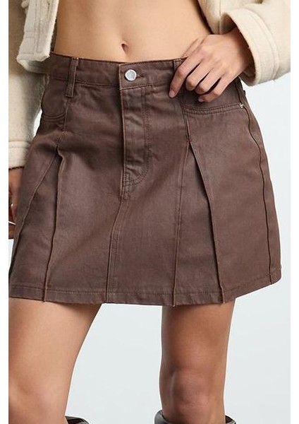 Kadın Moda Stil Mini Astarsız Denim Deri Kaplamalı Pileli Mini Denim Etek modelleri