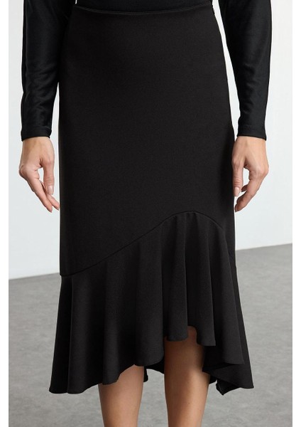 Kadın Moda Stil Midi Astarsız Örme Asimetrik Esnek Midi Örme Etek