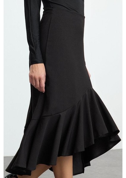 Kadın Moda Stil Midi Astarsız Örme Asimetrik Esnek Midi Örme Etek