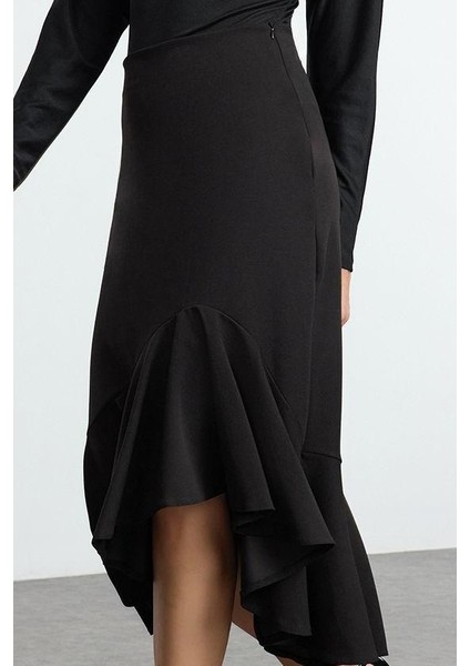 Kadın Moda Stil Midi Astarsız Örme Asimetrik Esnek Midi Örme Etek