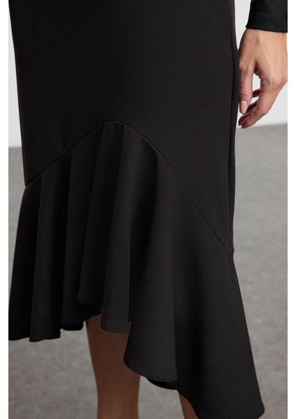 Kadın Moda Stil Midi Astarsız Örme Asimetrik Esnek Midi Örme Etek