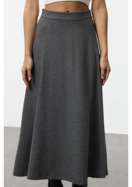 Kadın Moda Stil Midi Astarsız Örme A Kesim Çan Kesim Midi Fırçalı Esnek Örmeetek