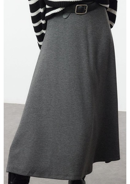 Kadın Moda Stil Midi Astarsız Örme A Kesim Çan Kesim Midi Fırçalı Esnek Örmeetek