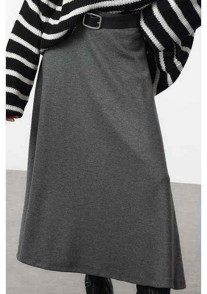 Kadın Moda Stil Midi Astarsız Örme A Kesim Çan Kesim Midi Fırçalı Esnek Örmeetek