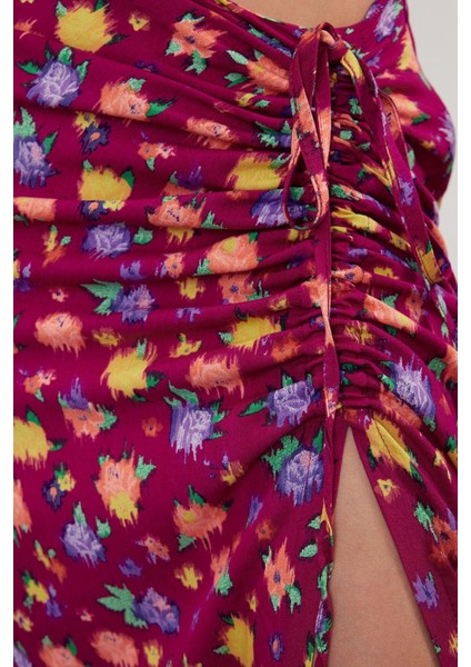 Kadın Moda Stil Maxi Astarsız Dokuma Desenli Yırtmaç Detaylı Midi Boy Dokuma Etek