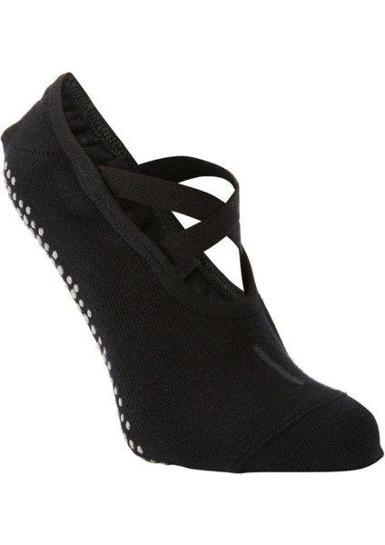 Kadın Siyah Kaymaz Pamuklu Spor Çorabı 500 Fitness Hafif Antıreman.