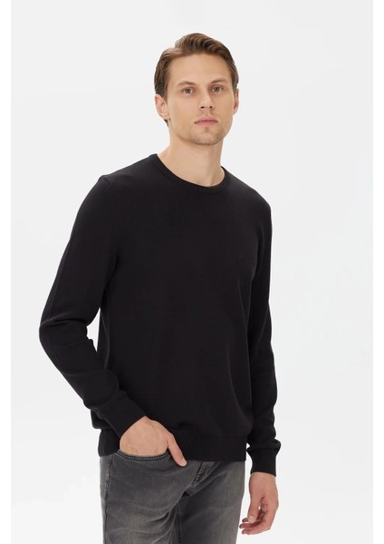 Erkek Uzun Kollu Standart Fit Triko - Siyah