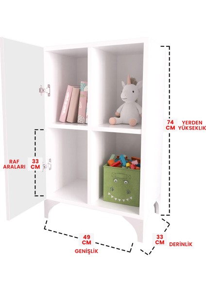 2 Raflı Tek Kapak Ladybird World Çocuk Odası Çok Amaçlı Dolabı